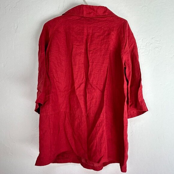 MR Natural Collection Womens Blouse Top Size 40/42 Red Pullover Cowl Neck Linen - Picture 2 of 7
